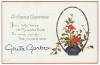 5g114 GRETA GARBO signed Christmas postcard '30s wishing fans a joyous Christmas!