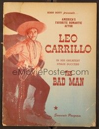 5g093 LEO CARILLO signed stage play program '40s on the back cover of the program for The Bad Man!