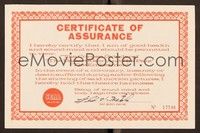 5g125 TED V. MIKELS signed certificate of assurance '71 wacky promo from The Corpse Grinders!