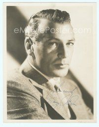 5g175 GARY COOPER signed deluxe 7x9 still '40s head & shoulders portrait wearing suit & tie!