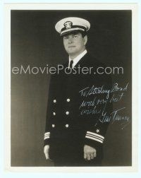 5g178 GENE TUNNEY signed deluxe 8x10 still '41 in Naval uniform w/signed letter with great content!