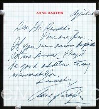 5g105 ANNE BAXTER 2 signed letters '80s thank yous received after giving her lobby cards!