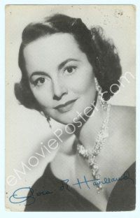 5g121 OLIVIA DE HAVILLAND signed English postcard '40s head & shoulders c/u of the beautiful star!
