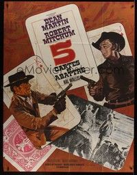 5h395 5 CARD STUD French 1p '68 Dean Martin & Robert Mitchum, different playing card art by Landi!