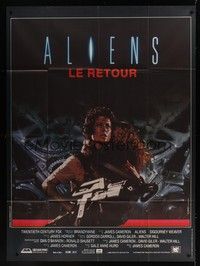 5h397 ALIENS French 1p '86 James Cameron, close up of Sigourney Weaver carrying little girl!