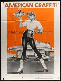 5h400 AMERICAN GRAFFITI French 1p '74 George Lucas teen classic, great art of sexy carhop!