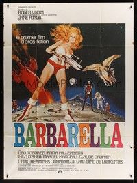 5h411 BARBARELLA French 1p '68 sexiest sci-fi art of Jane Fonda by Robert McGinnis, Roger Vadim!