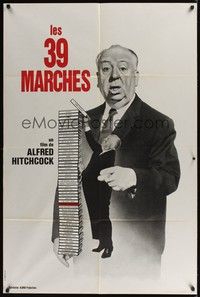 5h355 39 STEPS French 31x47 R70s great huge image of Alfred Hitchcock stacking his own movies!