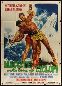 5h081 ATLAS AGAINST THE CYCLOPS Italian 1p '61 art of men battling by Enrico De Seta!