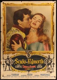5h086 BLACK SHIELD OF FALWORTH Italian 1p '54 romantic close-up of Tony Curtis & Janet Leigh!