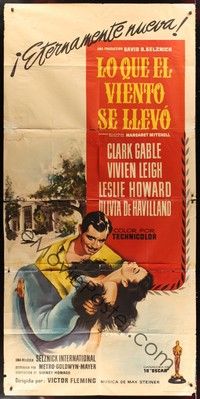 5h002 GONE WITH THE WIND Spanish 3sh R61 art of Clark Gable carrying Vivien Leigh!