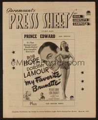 5j012 MY FAVORITE BRUNETTE Australian pressbook '47 Bob Hope & sexy Dorothy Lamour in swimsuit!