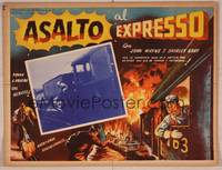 5j055 HURRICANE EXPRESS Mexican LC '32 John Wayne, cool artwork of fiery train!