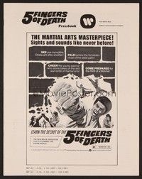 5j135 5 FINGERS OF DEATH pressbook '73 martial arts with sights & sounds like never before!
