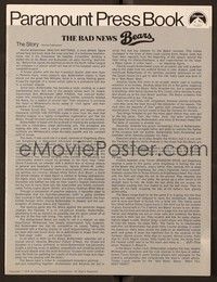 5j178 BAD NEWS BEARS pressbook '76 Walter Matthau coaches baseball player Tatum O'Neal!