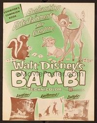 5j183 BAMBI pressbook R57 Walt Disney cartoon deer classic, great art with Thumper & Flower!