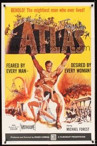 5m063 ATLAS 1sh '61 great artwork of mightiest gladiator Michael Forest, Roger Corman!