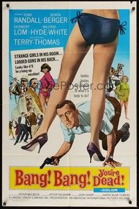 5m072 BANG BANG YOU'RE DEAD 1sh '66 wacky art of Tony Randall crouching between sexy legs!