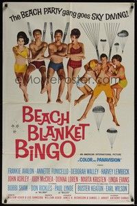 5m079 BEACH BLANKET BINGO 1sh '65 Frankie Avalon & Annette Funicello go sky diving!