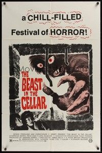 5m080 BEAST IN THE CELLAR 1sh '71 wacky monster image, a chill-filled festival of horror!