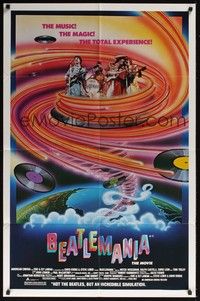 5m082 BEATLEMANIA 1sh '81 great psychedelic artwork of The Beatles impersonators by Kim Passey!