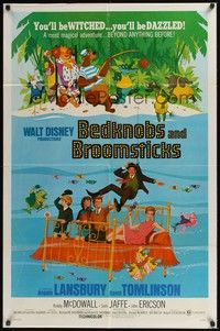 5m085 BEDKNOBS & BROOMSTICKS 1sh '71 Walt Disney, Angela Lansbury, great cartoon art!