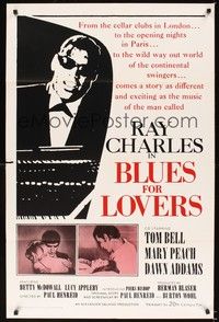 5m126 BLUES FOR LOVERS 1sh '66 Ballad in Blue, cool b&w image of Ray Charles playing piano!