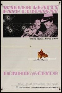 5m129 BONNIE & CLYDE 1sh '67 notorious crime duo Warren Beatty & Faye Dunaway!