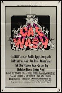 5m169 CAR WASH 1sh '76 written by Joel Schumacher, cool Drew Struzan art of cast around title!