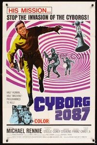 5m237 CYBORG 2087 1sh '66 Michael Rennie must stop the invasion of the cyborgs, cool sci-fi art!