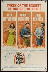 5m313 FIRE DOWN BELOW 1sh '57 sexy Rita Hayworth, Robert Mitchum & Jack Lemmon!