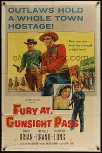 5m332 FURY AT GUNSIGHT PASS style B 1sh '56 outlaws hold a whole town hostage but 1 man fights back