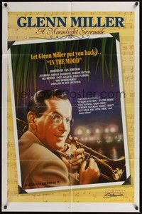 5m352 GLENN MILLER A MOONLIGHT SERENADE video 1sh '85 art of Glenn Miller w/trombone!