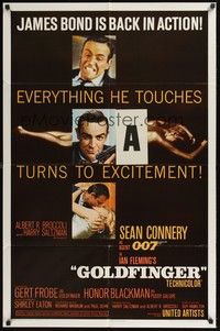 5m002 GOLDFINGER 1sh '64 three great images of Sean Connery as James Bond 007!