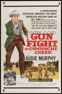 5m373 GUN FIGHT AT COMANCHE CREEK 1sh '63 cowboy Audie Murphy w/pistol drawn!
