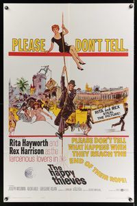 5m384 HAPPY THIEVES 1sh '62 cool artwork of Rita Hayworth & Rex Harrison!