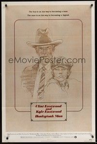 5m408 HONKYTONK MAN 1sh '82 cool art of Clint Eastwood & his son Kyle Eastwood by J. Isom!