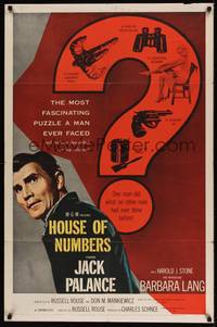 5m418 HOUSE OF NUMBERS 1sh '57 Jack Palance, Barbara Lang, most fascinating puzzle ever!