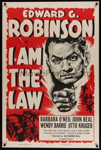 5m427 I AM THE LAW 1sh R55 Edward G. Robinson turns fighting prosecutor & he's turning on the heat