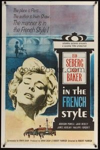 5m435 IN THE FRENCH STYLE 1sh '63 art of sexy Jean Seberg in Paris, written by Irwin Shaw!