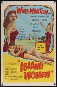 5m444 ISLAND WOMEN 1sh '58 voodoo, vice & violence, sexy tropical wild-wanton Marie Windsor!
