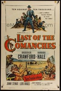 5m477 LAST OF THE COMANCHES 1sh '52 Broderick Crawford, Barbara Hale, ten against ten thousand!