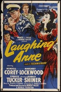 5m483 LAUGHING ANNE 1sh '54 cool romantic art of Wendell Corey & Margaret Lockwood!