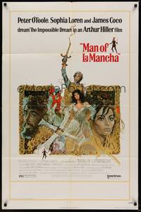 5m534 MAN OF LA MANCHA 1sh '72 Peter O'Toole, Sophia Loren, cool Ted CoConis art!