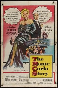 5m561 MONTE CARLO STORY 1sh '57 great artwork of Marlene Dietrich & Vittorio De Sica gambling!