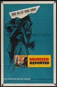 5m571 MURDER REPORTED 1sh '58 artwork of Judo Killer attacking woman!