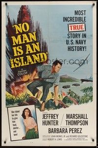 5m598 NO MAN IS AN ISLAND 1sh '62 U.S. Navy sailor Jeffrey Hunter fought in Guam by himself!
