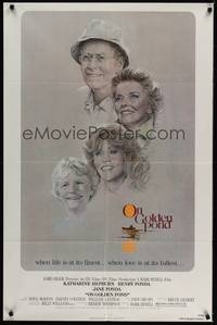 5m610 ON GOLDEN POND 1sh '81 art of Katharine Hepburn, Henry Fonda, and Jane Fonda by C.D. de Mar!