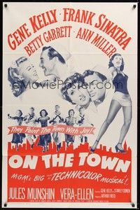 5m612 ON THE TOWN 1sh R62 Gene Kelly, Frank Sinatra, sexy Ann Miller's legs, Betty Garrett!