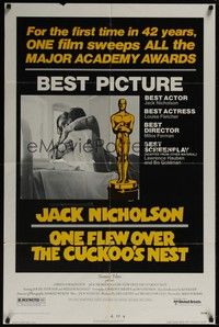 5m615 ONE FLEW OVER THE CUCKOO'S NEST awards 1sh '75 Jack Nicholson, Will Sampson, Forman classic!